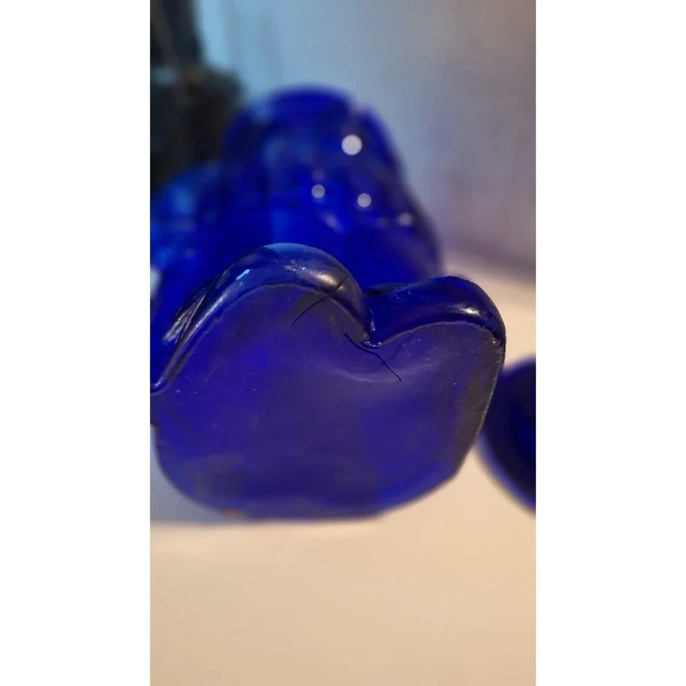 Vintage Planters Mr. Peanut Cobalt Blue Glass Cookie Jar with Lid 13 Inch USA
